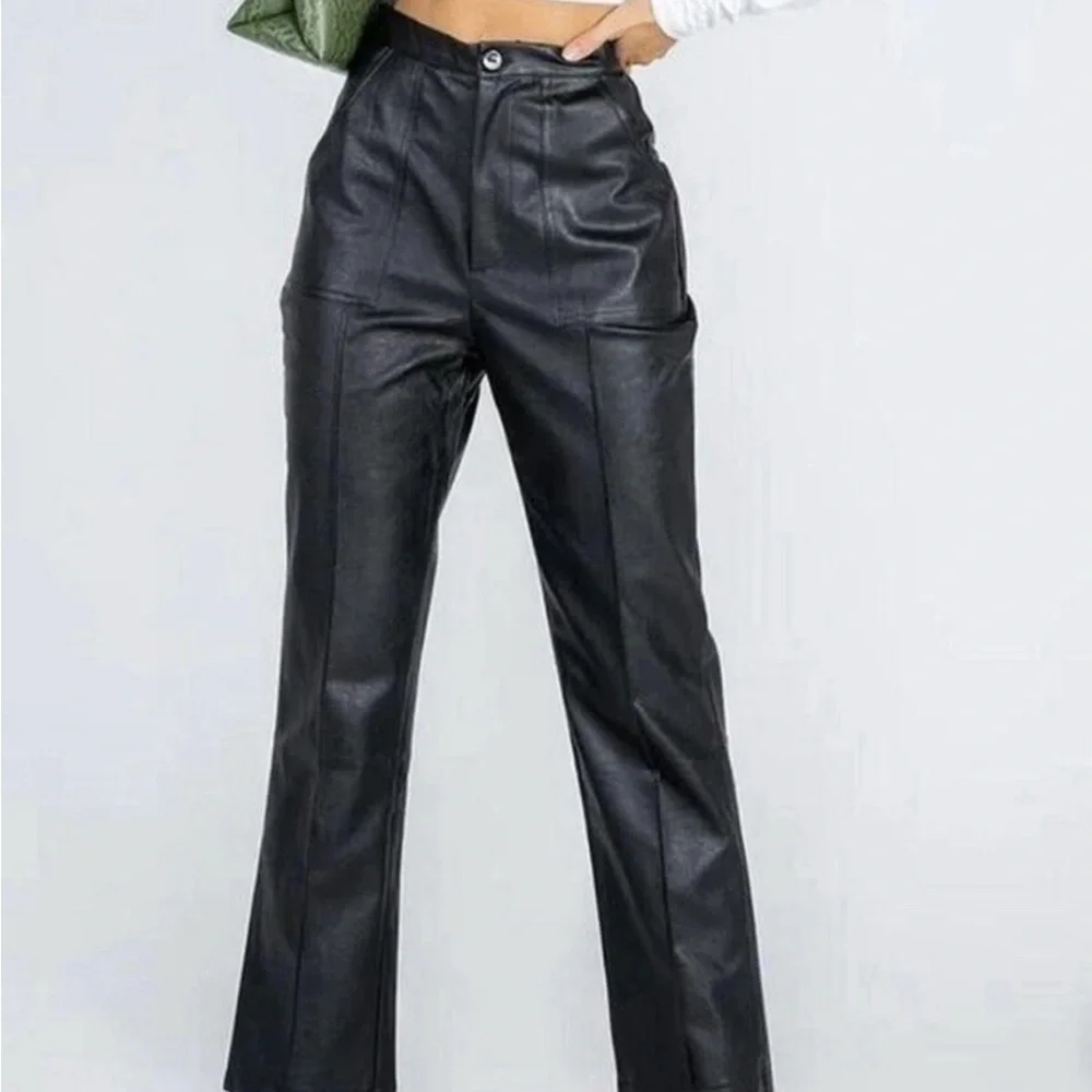 Princess Polly Black Faux Leather Trousers